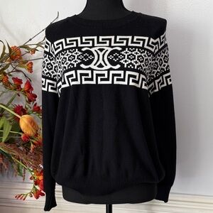 Celine Black White Logo Long Sleeve Pull Over Knit Sweater S